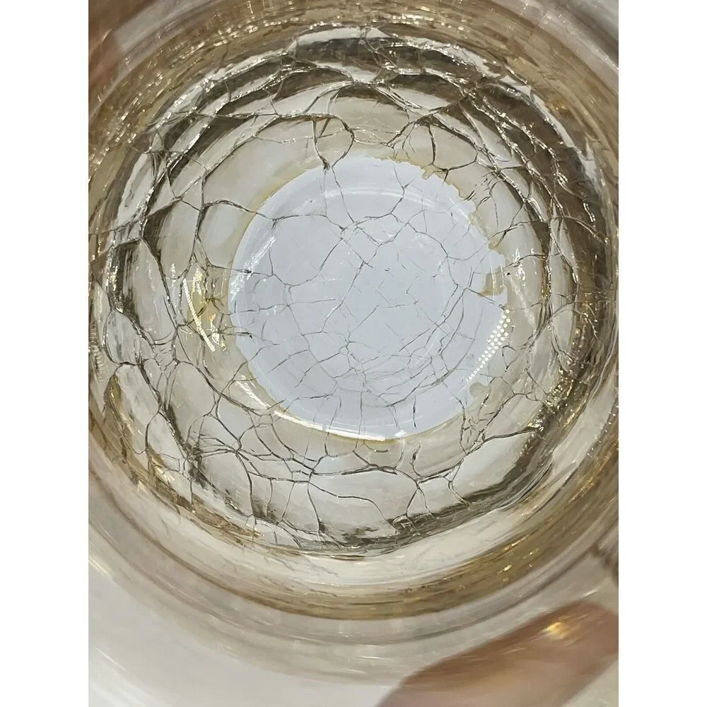 Pier 1 One Crackle Highball Tumblers Glasses Golden Luster Amber 18oz. Set Of 2
